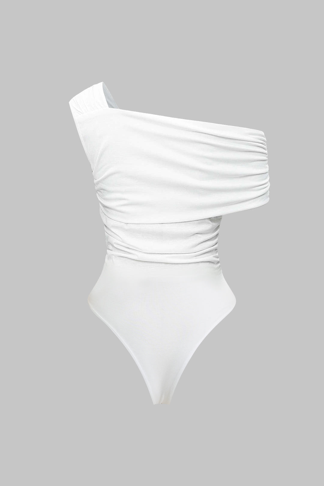 One Shoulder Asymmetrical Ruched Sleeveless Bodysuit