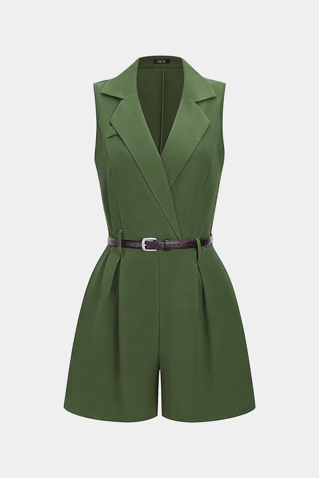 V-Neck Belted Ruched Sleeveless Romper