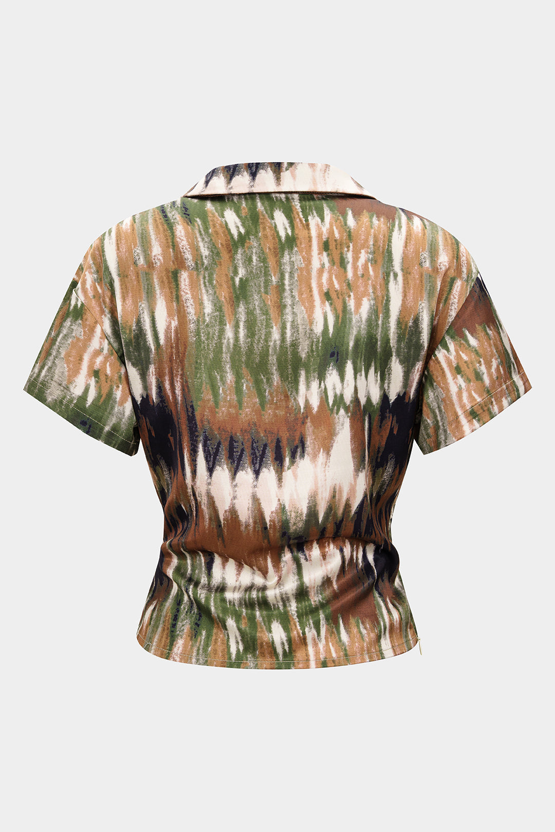 Ombre Print Satin Draped Cowl Neck Short Sleeve Top