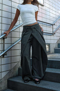 Stripes Print Button Pocket Ruched Pants