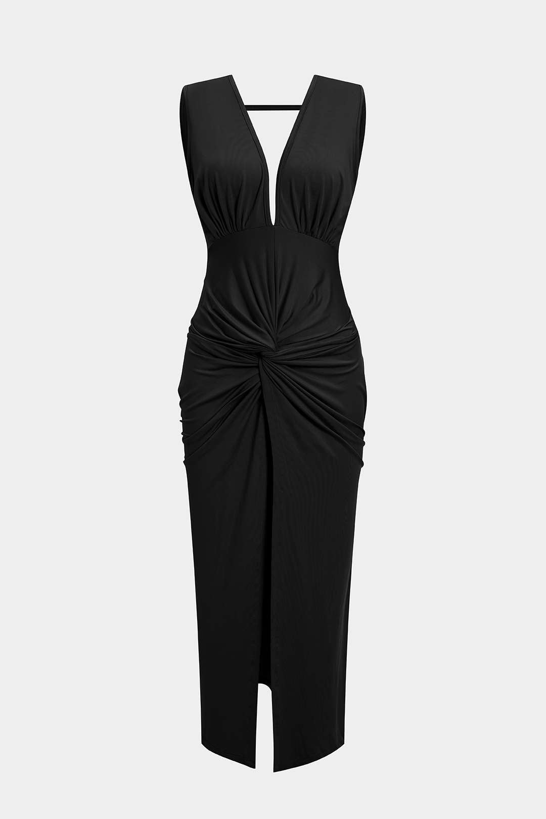 Ruched Twist Knot Backless Sleeveless Midi Dress