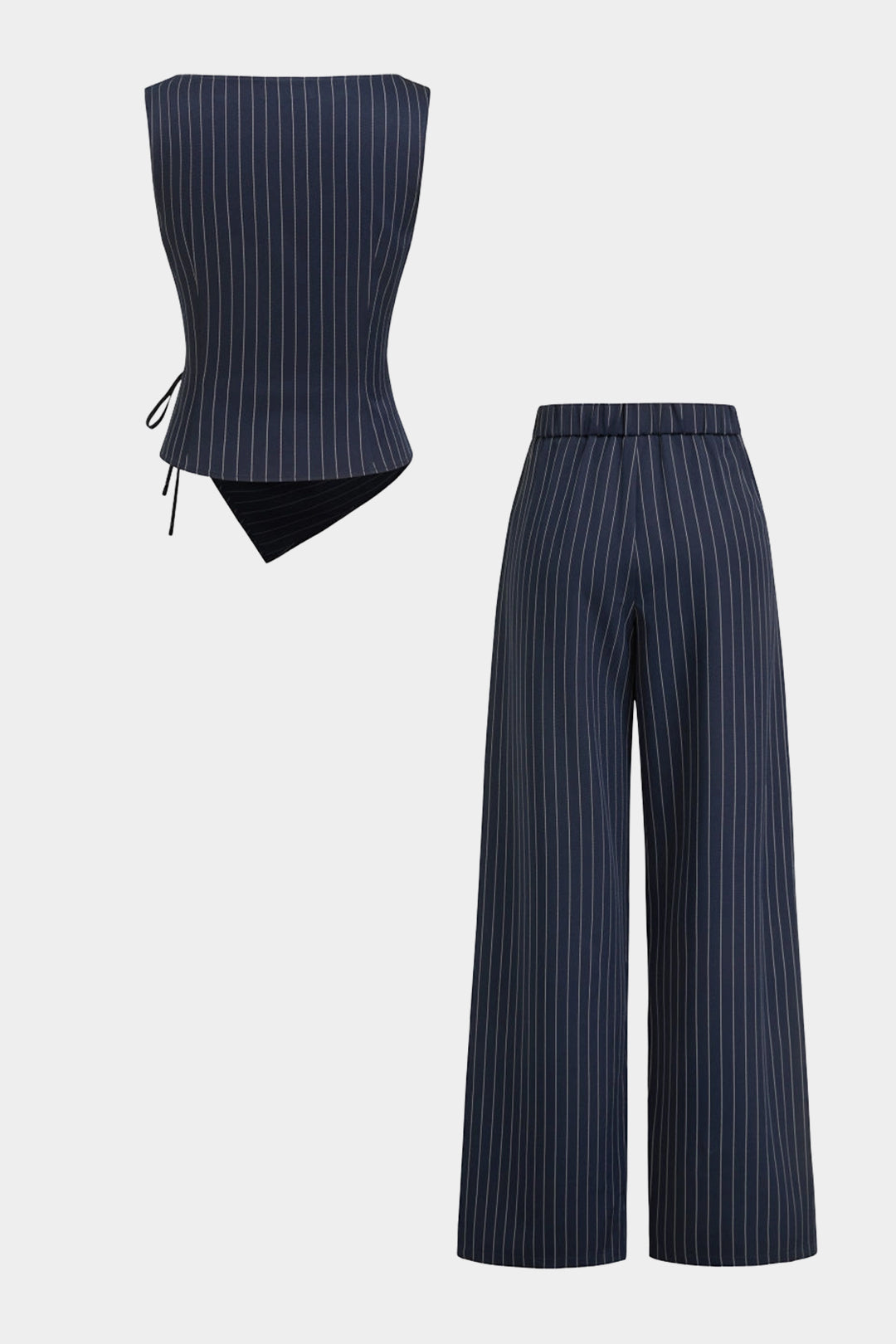 Stripes Asymmetrical Wrap Tie-Up Tank Top And Wide Leg Pants Set
