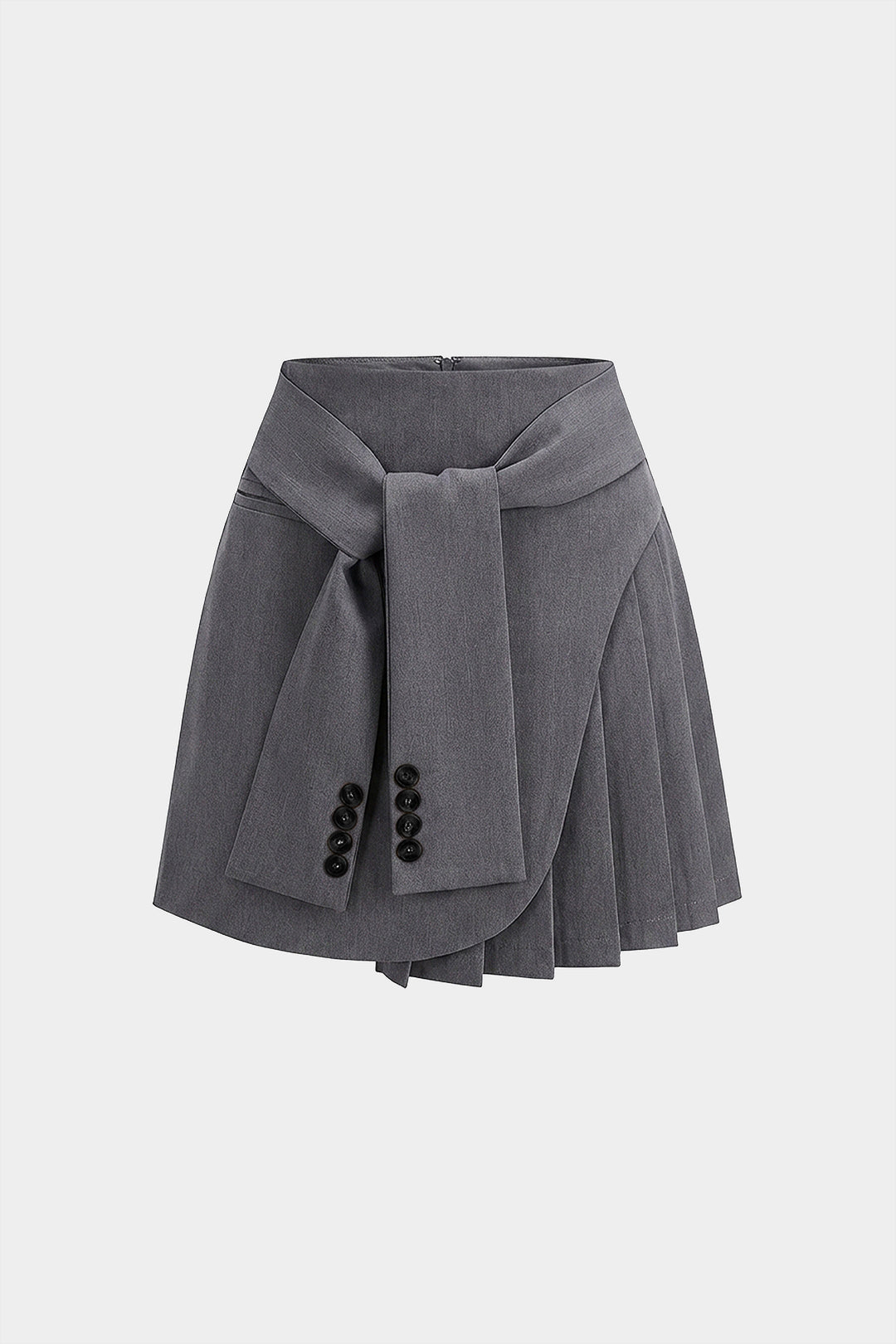 Tie-Up Asymmetrical Pleated High Waist A-Line Skirt