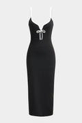 Contrast Binding V-Neck Sleeveless Midi Dress