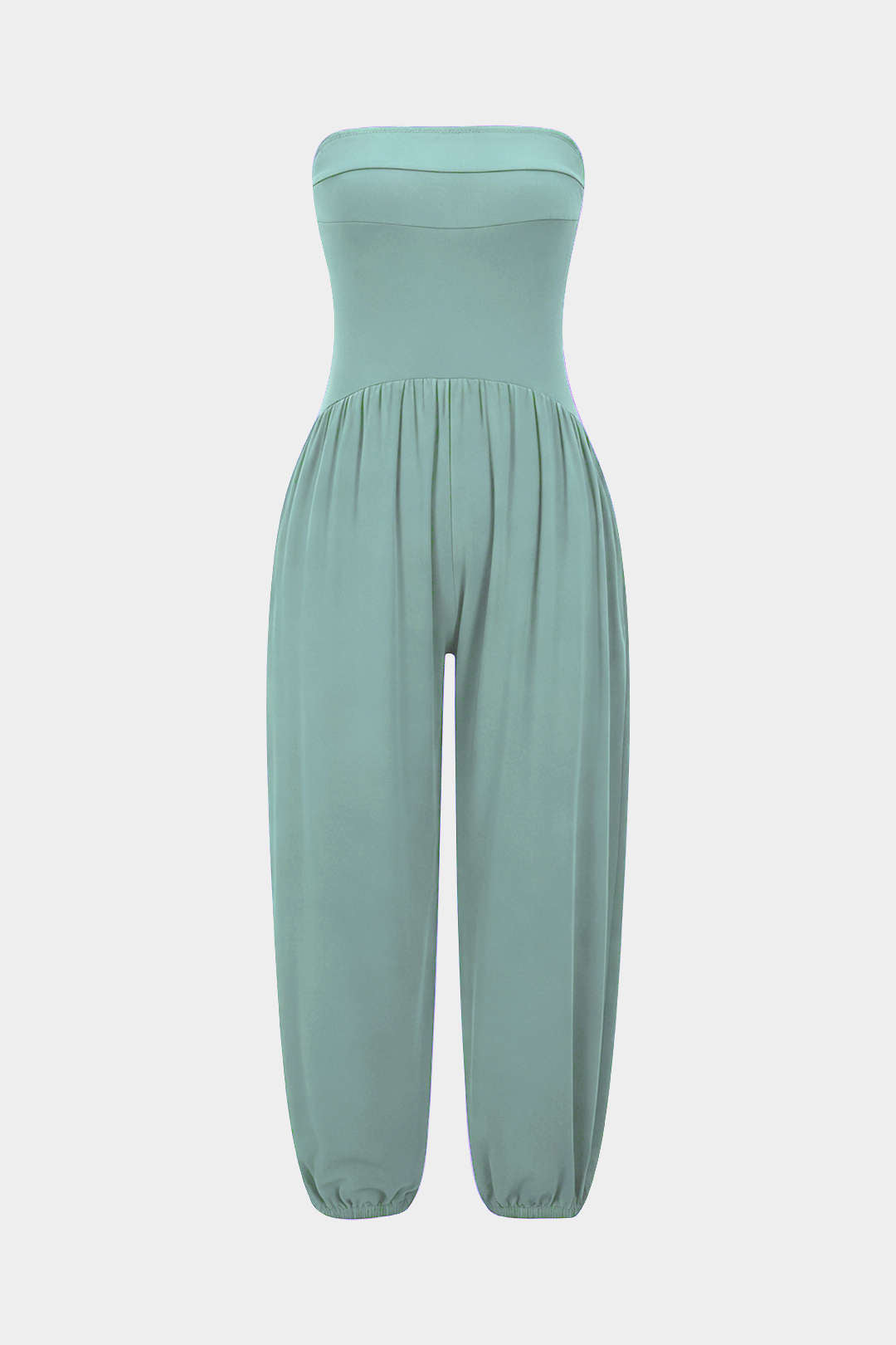Solid Ruched Strapless Jumpsuit