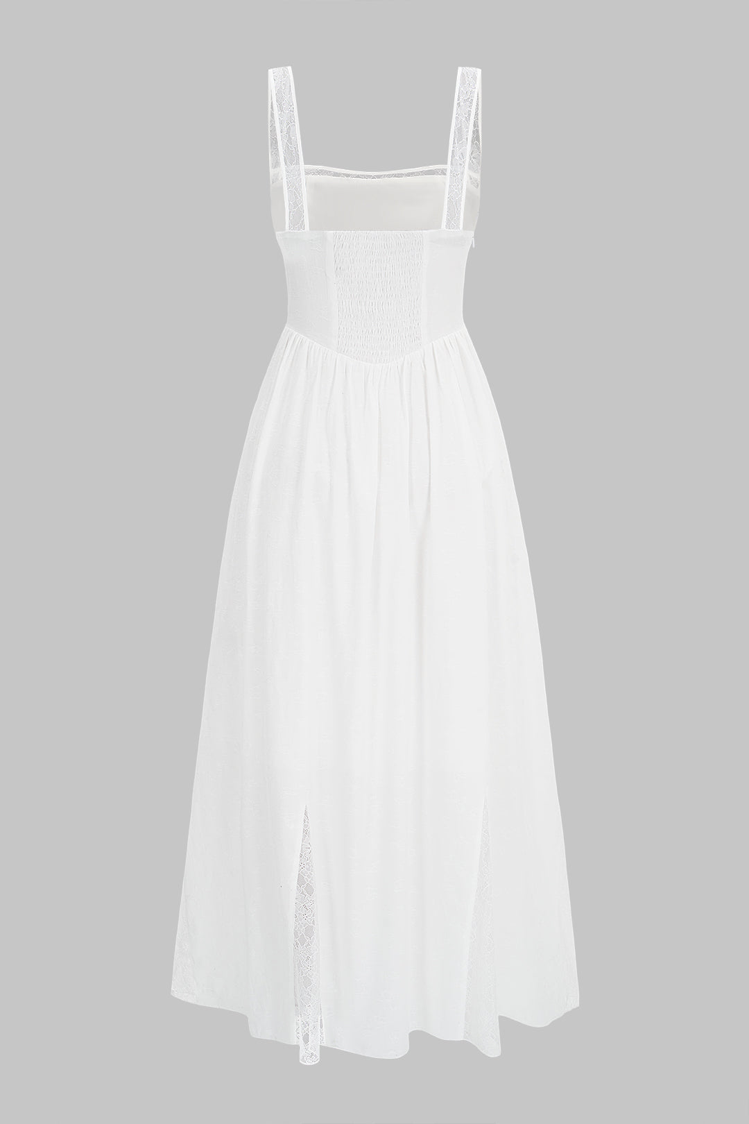 Lace Trim Patchwork Tie Front Ruched Sleeveless Midi Dress