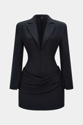 Deep V-Neck Waist-Cinching Ruched Long Sleeve Mini Dress