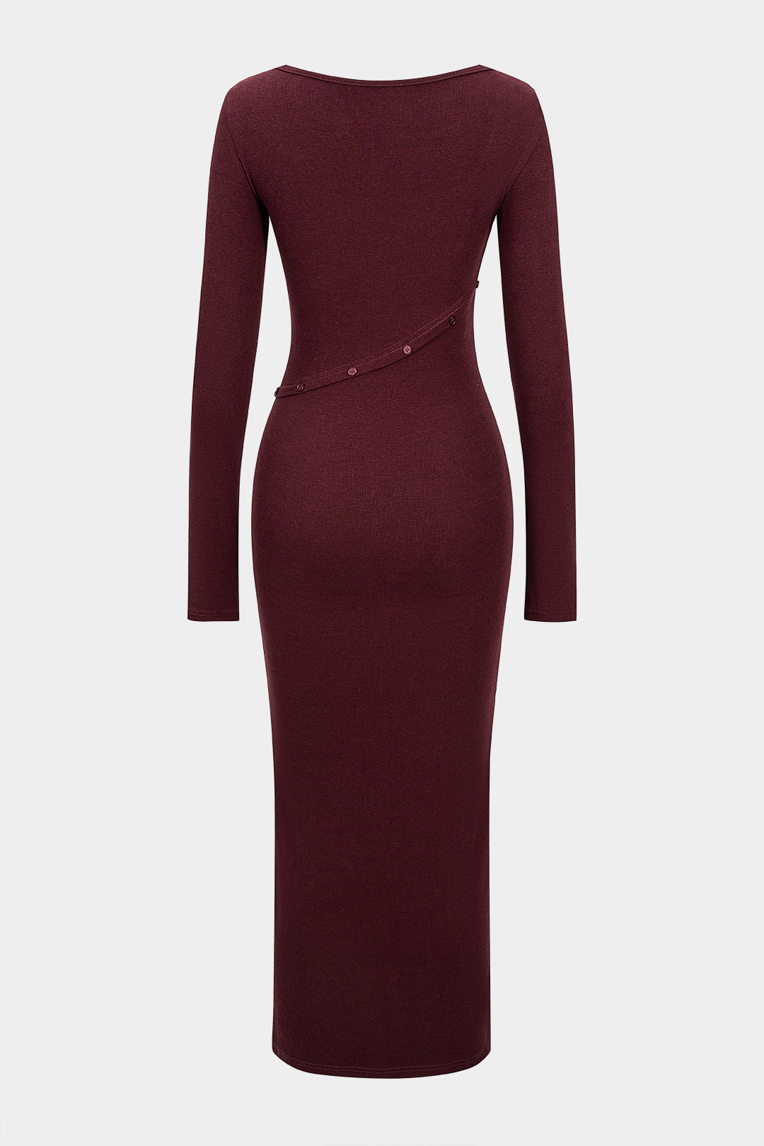 Asymmetrical Button Split Square Neck Long Sleeve Maxi Dress