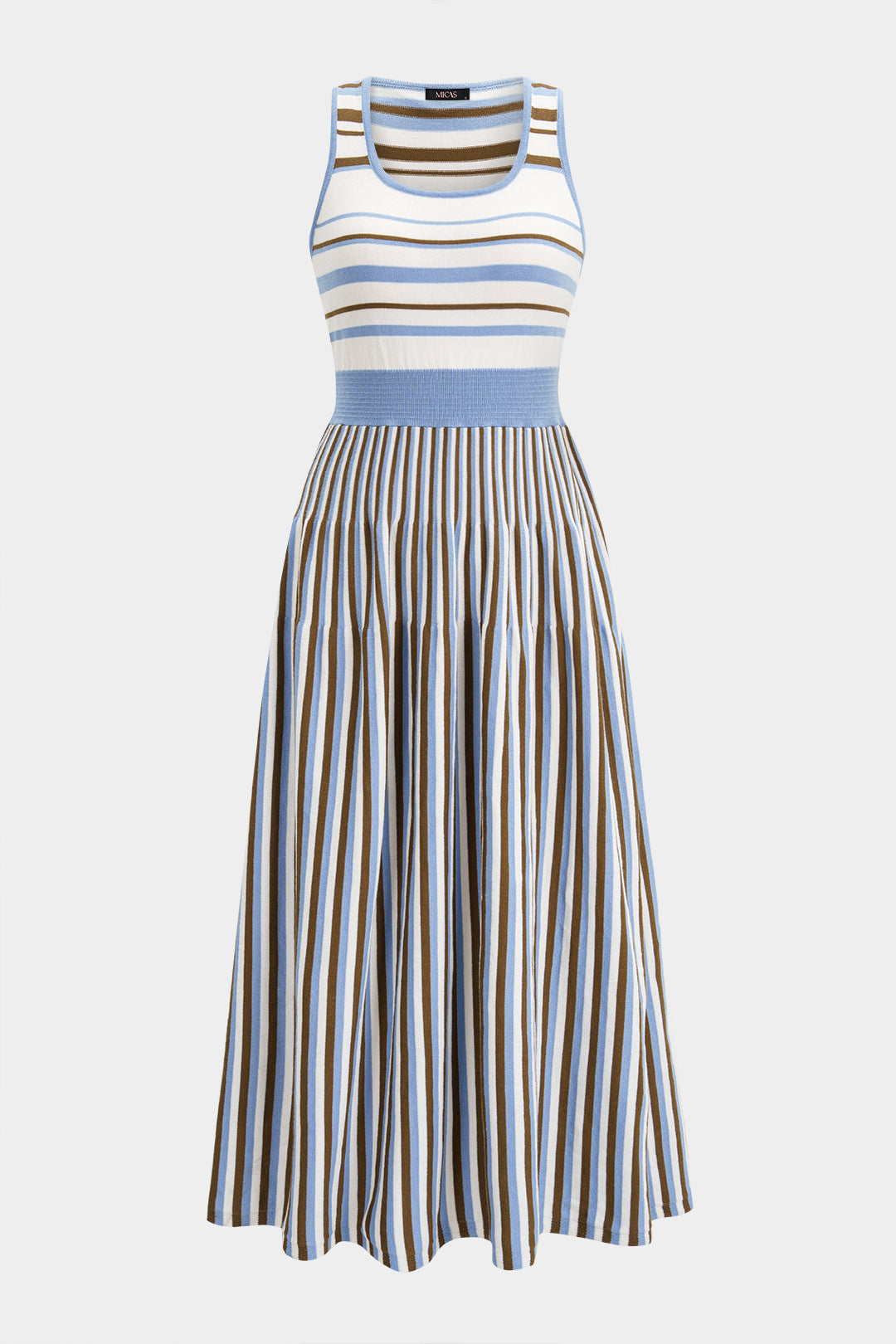 Knit Stripes Print Round Neck Sleeveless Dress