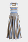 Knit Stripes Print Round Neck Sleeveless Dress
