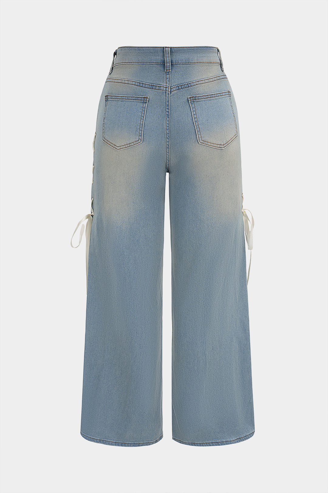 Denim Crossed Tie-Up High Waist Straight Leg Jeans