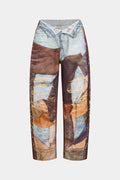 Color Block Button Wide Leg Trousers