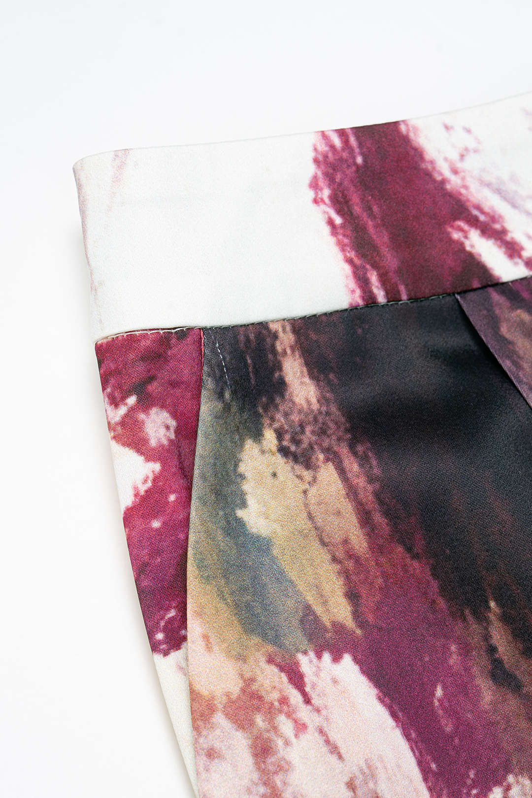 Graffiti Print Satin Shirred Waistband Wide Leg Pants