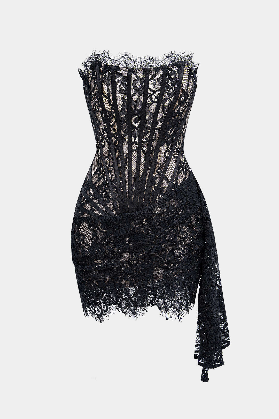 Lace Tie-Back Strapless Sleeveless Mini Dress