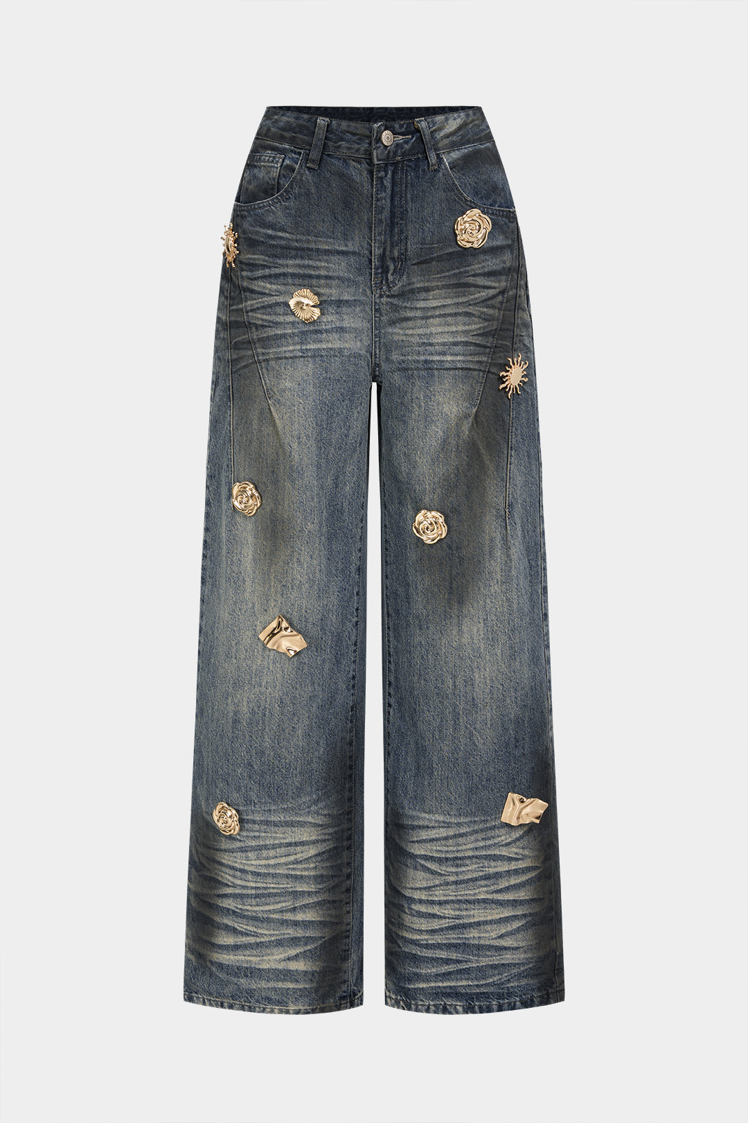 Denim Metallic Decor High Waist Jeans