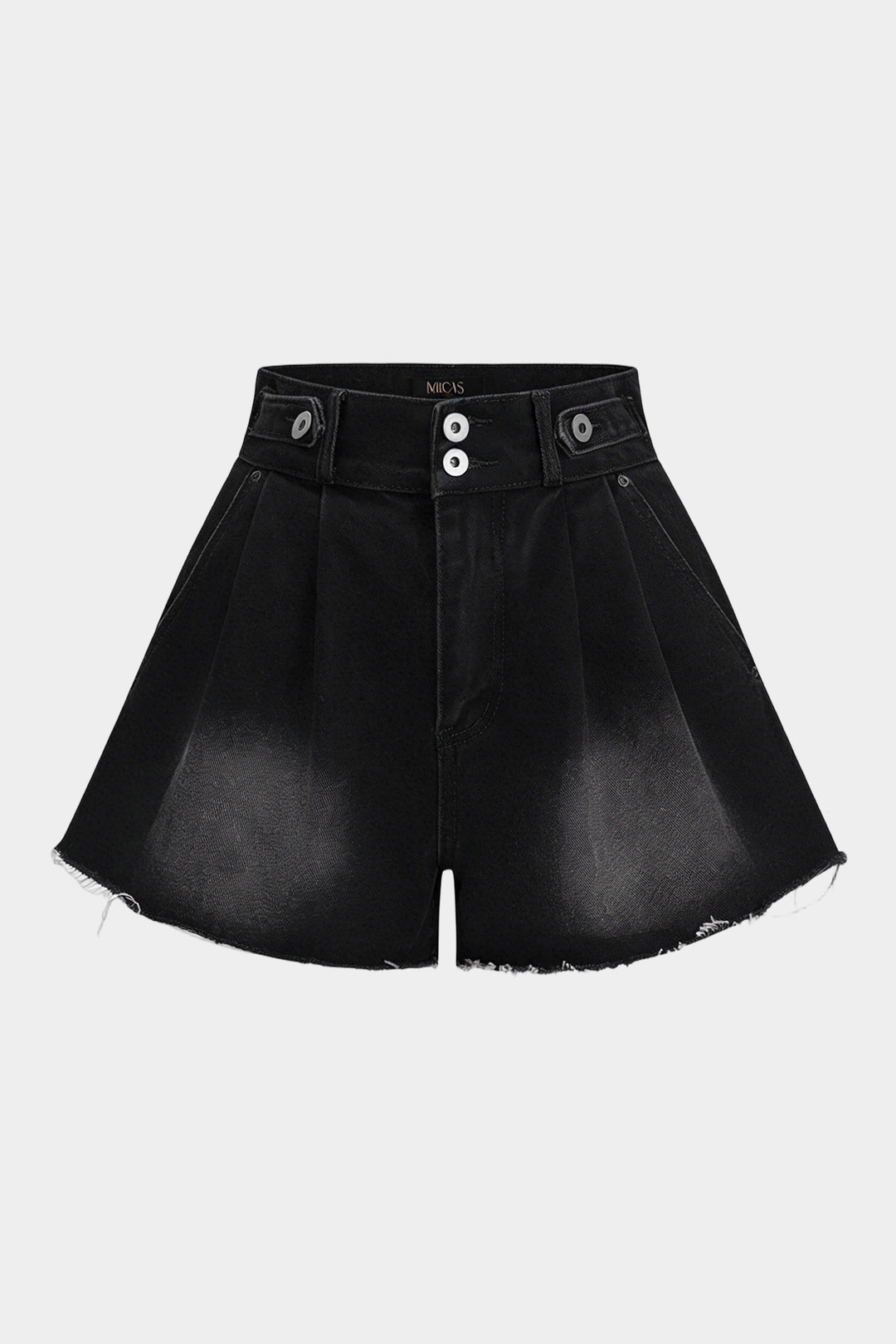 Denim High Waist Frayed Wide Leg Shorts