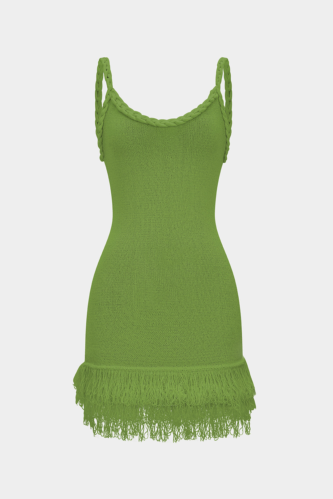 Knit Fringe Braided Backless Slip Sleeveless Dress