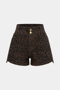 Denim Leopard Print High Waist Shorts