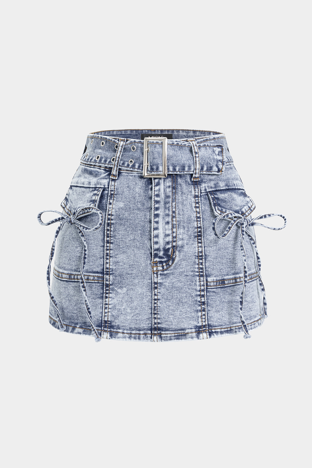 Denim Belted Tie-Up High Waist Shorts