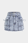 Denim Belted Tie-Up High Waist Shorts