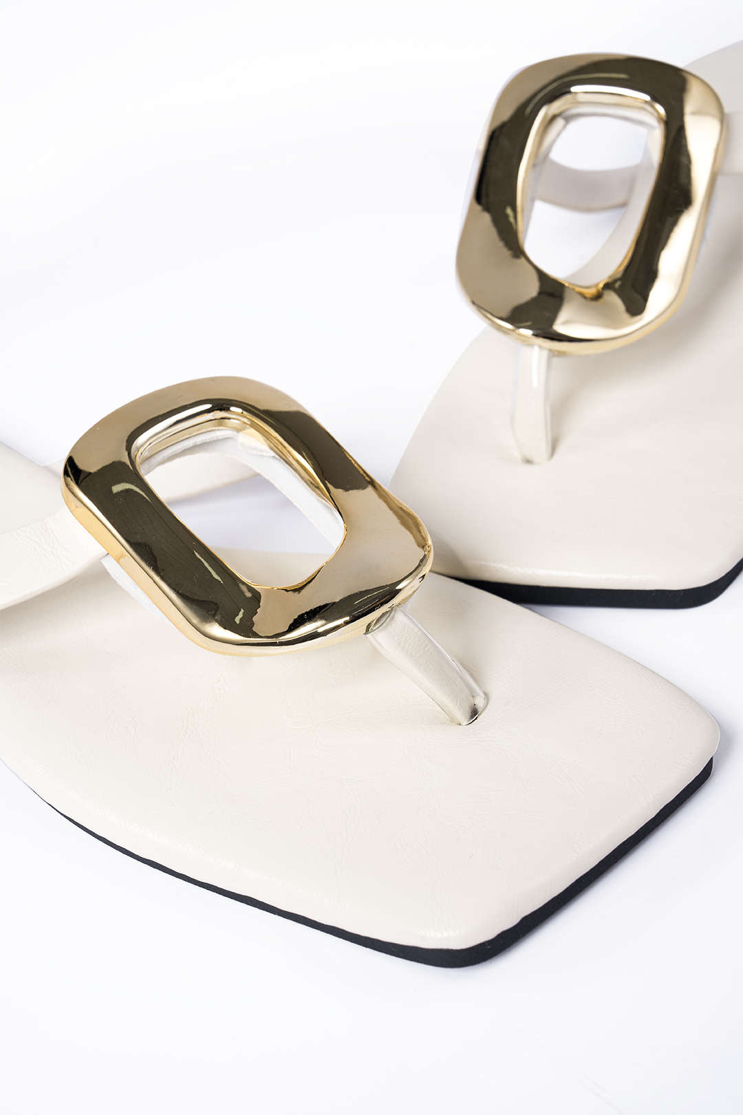 Metallic Decor Open Toe Flats