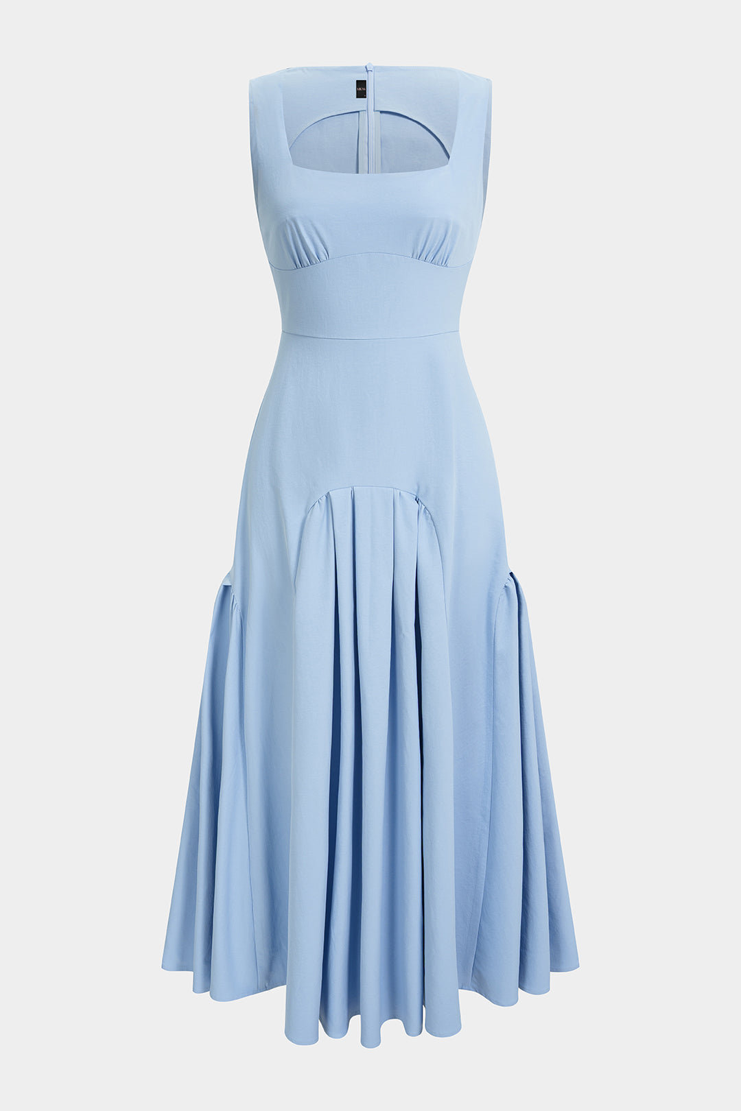 Solid Square Neck Ruched Zipper Sleeveless Midi Dress