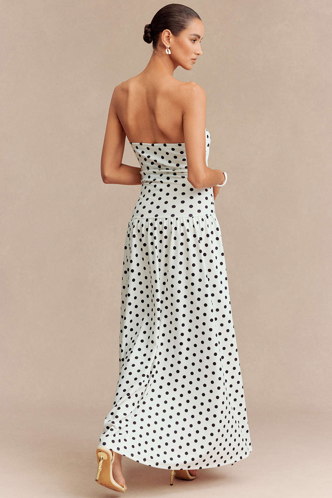 Polka Dots Print Strapless Sleeveless Maxi Dress