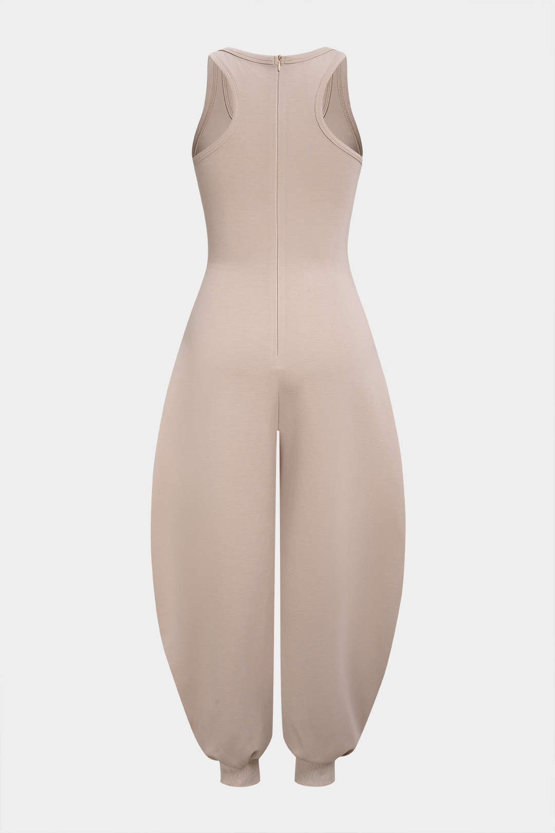 U-Neck Contrast Striped Tie-Up Zipper Barrel Jumpsuit