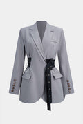 Tie-Up Waist Cinching Long Sleeve Blazer