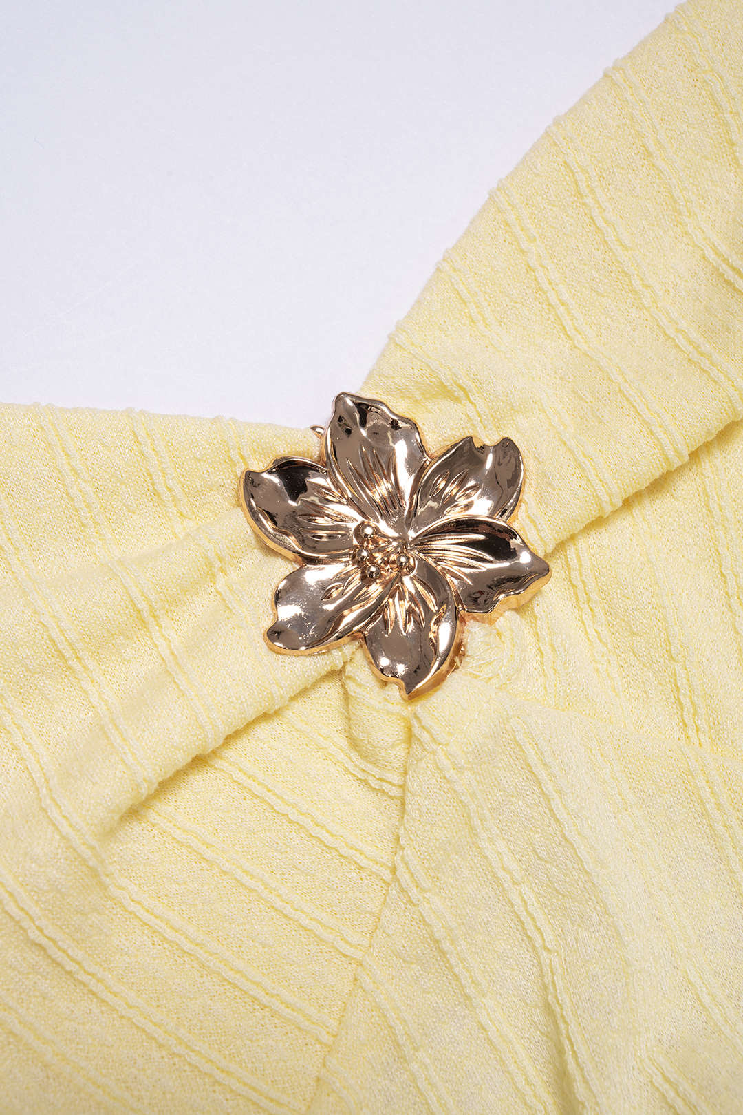 Halter Neck Tie Back Metallic Flower Ruched Cami Top