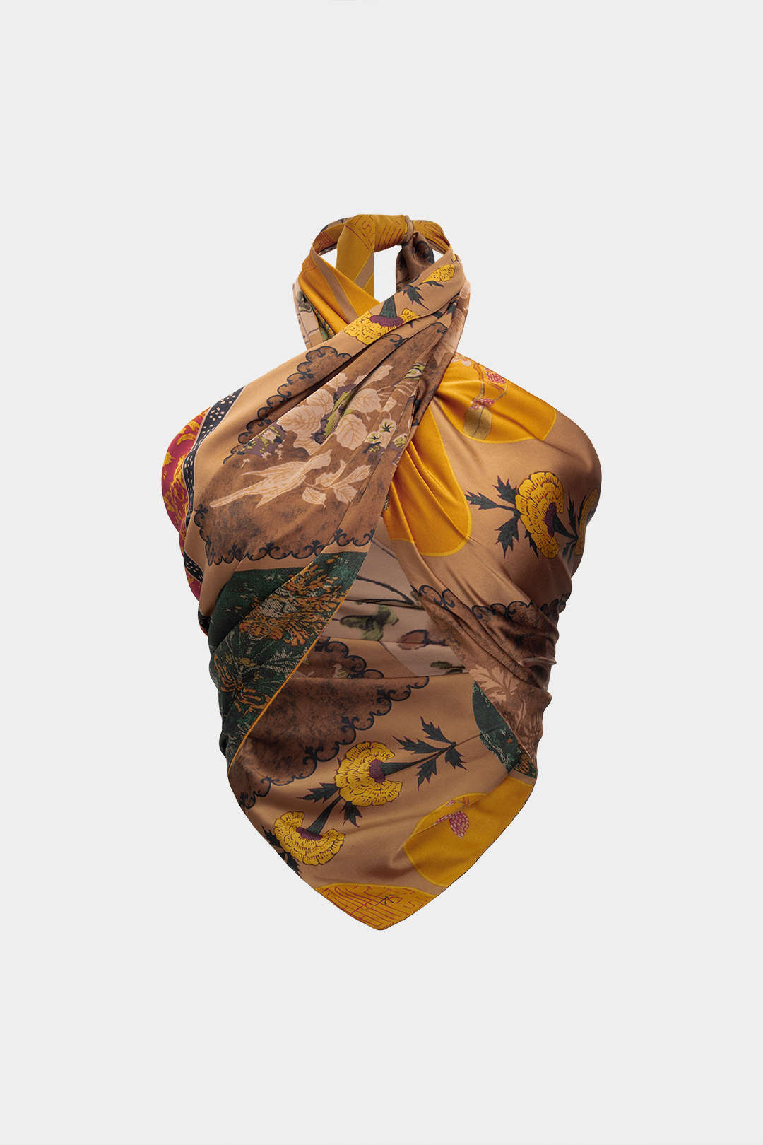 Retro Print Satin Tie-Up Tube Top