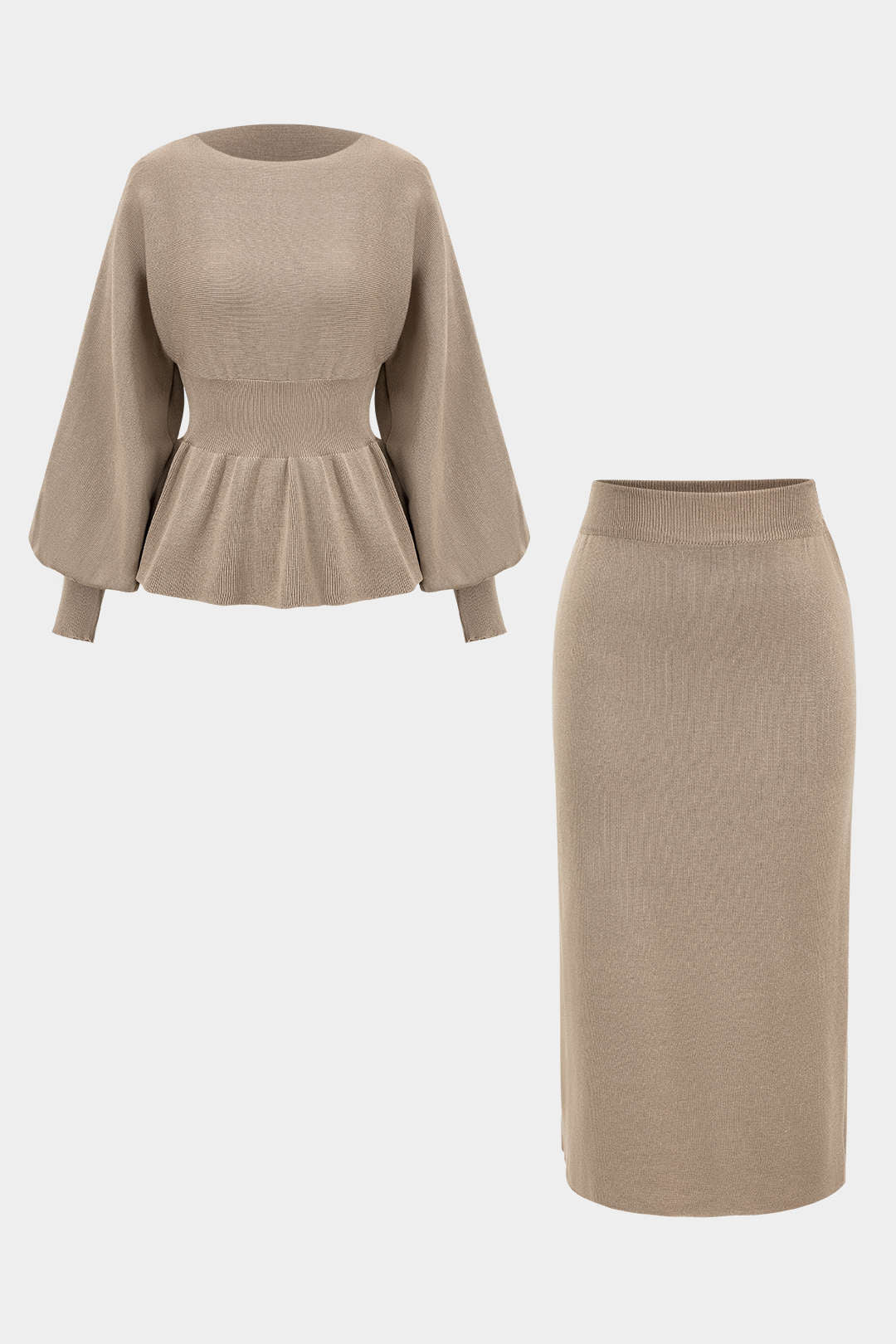 Knit Gigot Sleeve Top And Skirt Set