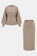 Knit Gigot Sleeve Top And Skirt Set