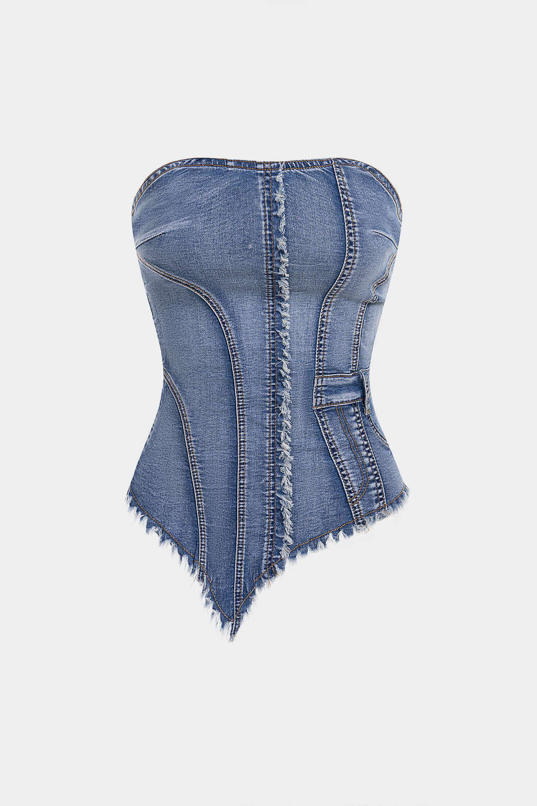Denim Frayed Asymmetrical Tube Top