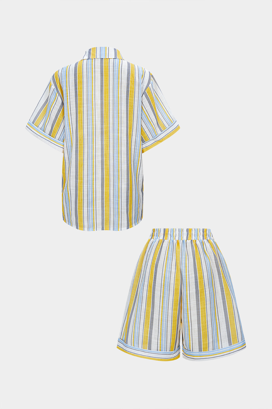 Stripes Print Tie-Up Short Sleeve Top And Straight Leg Shorts Set