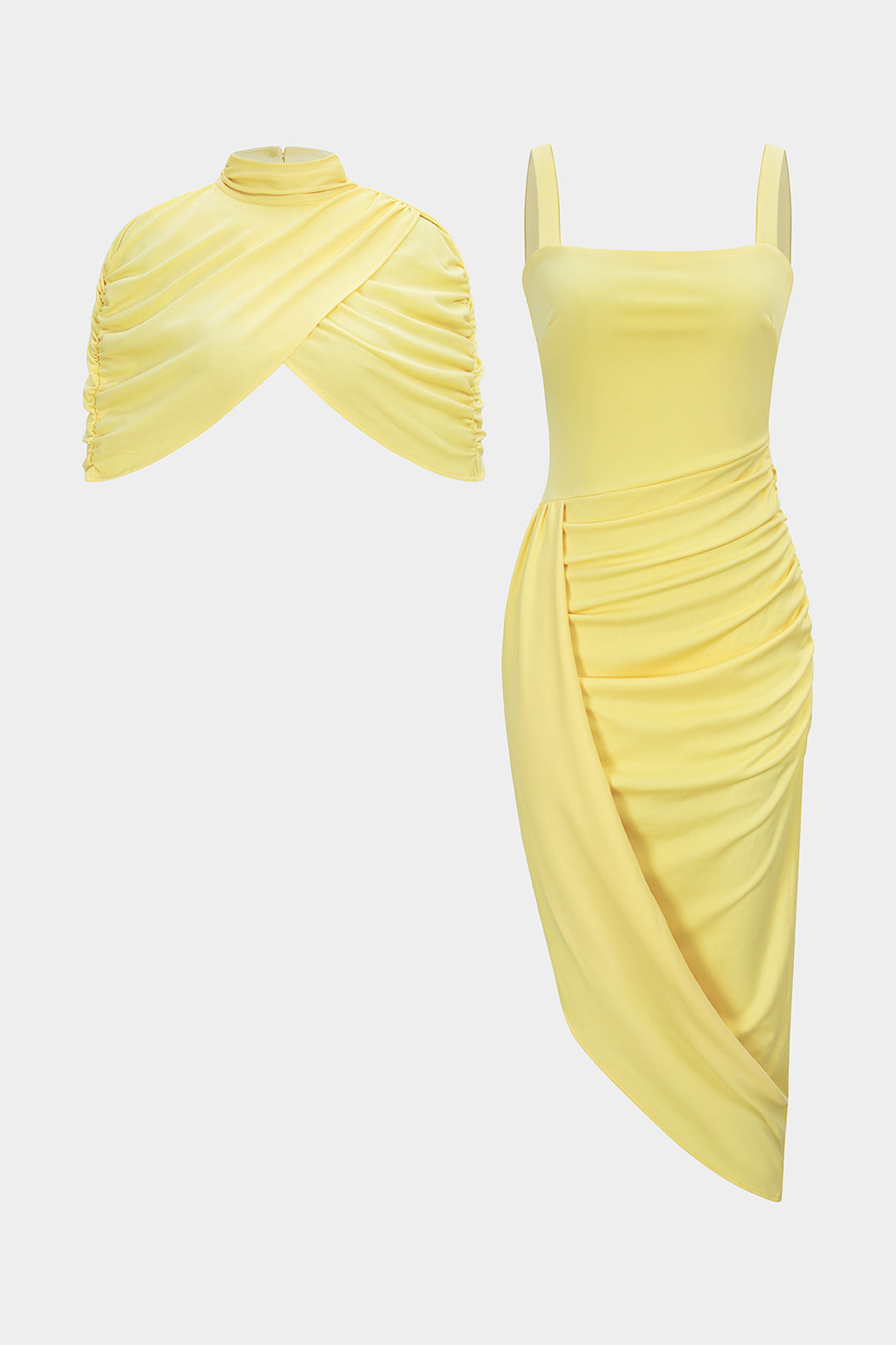 Mesh Mock Neck Cover Up And Asymmetrical Sleevelss Dress