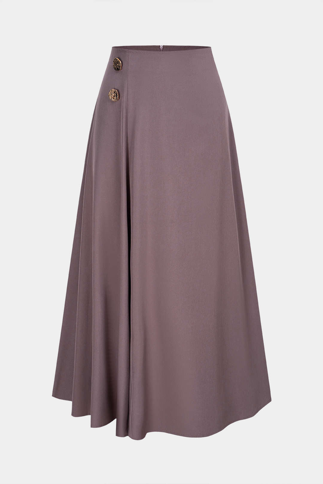 Solid Metallic Button High Waist A-Line Skirt