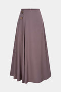 Solid Metallic Button High Waist A-Line Skirt