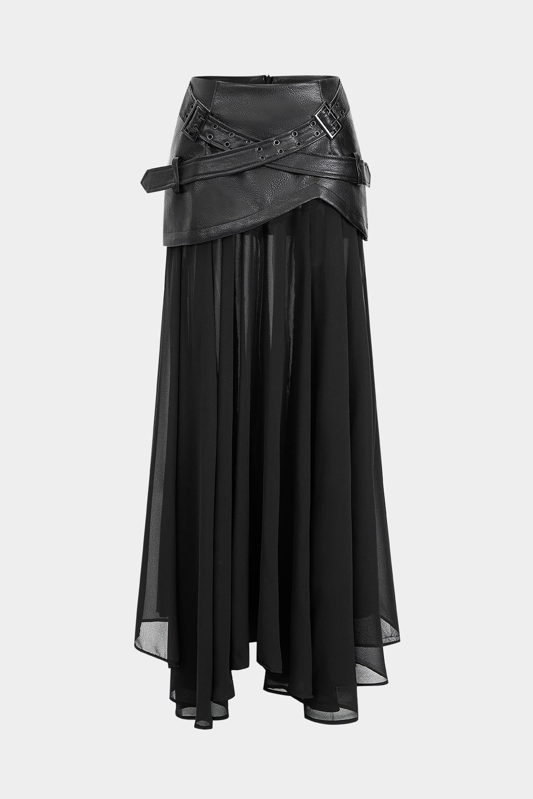 Faux Leather Patchwork Asymmetrical Midi Skirt