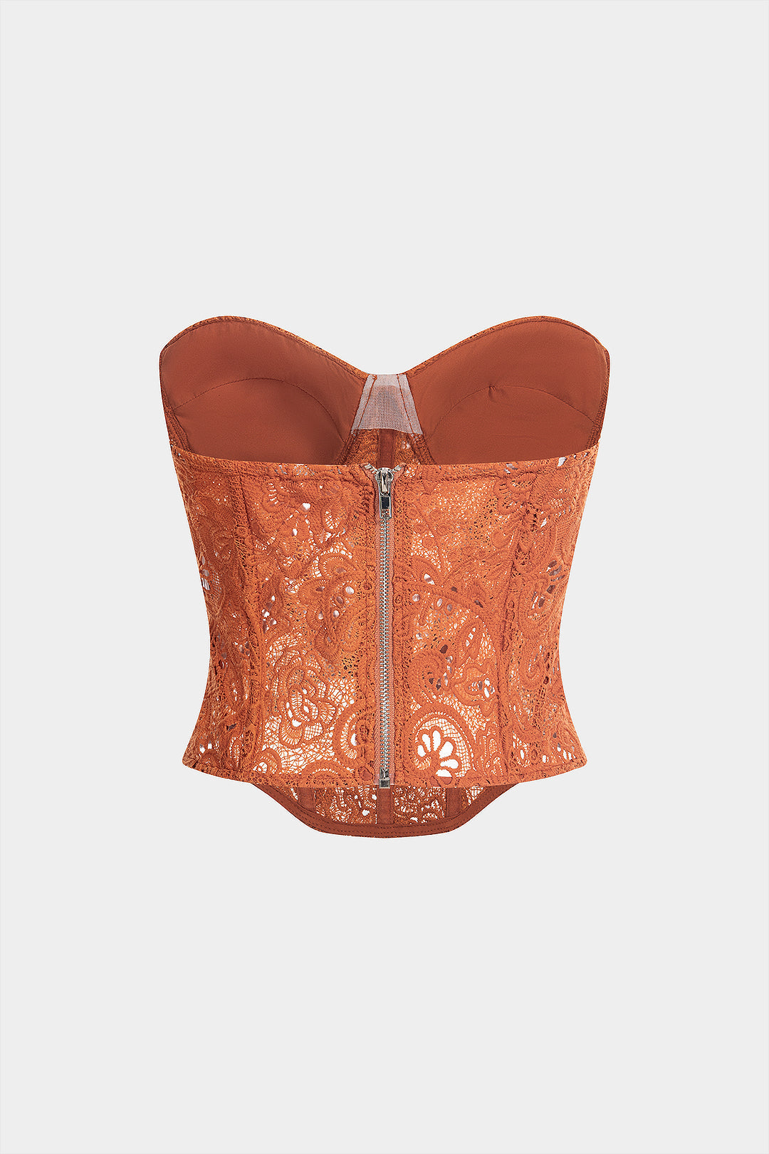Lace Embroidery Zipper Hollow Out Tube Top