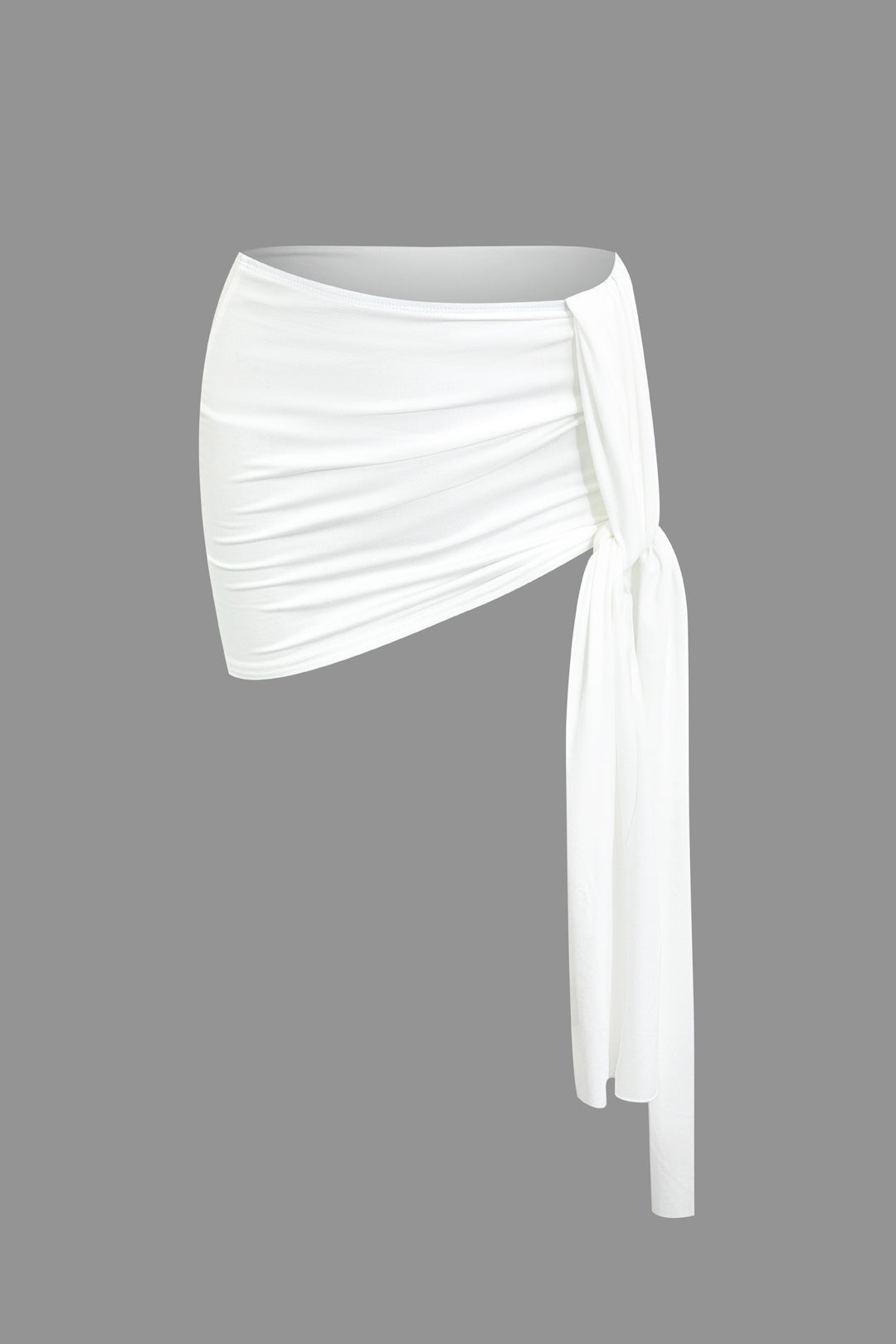 Basic Asymmetrical Ruched Crop Top And Tie Mini Skirt Set