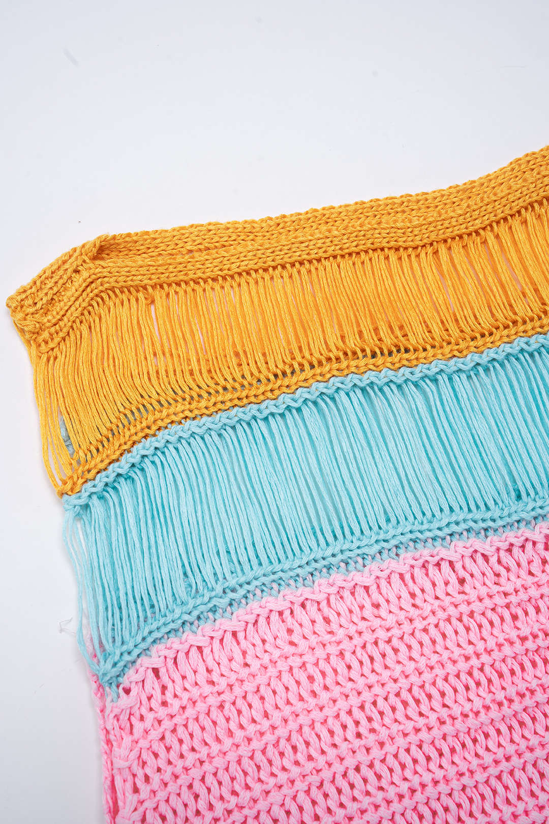 Knit Multicolor Round Neck Fringe Sleeveless Dress