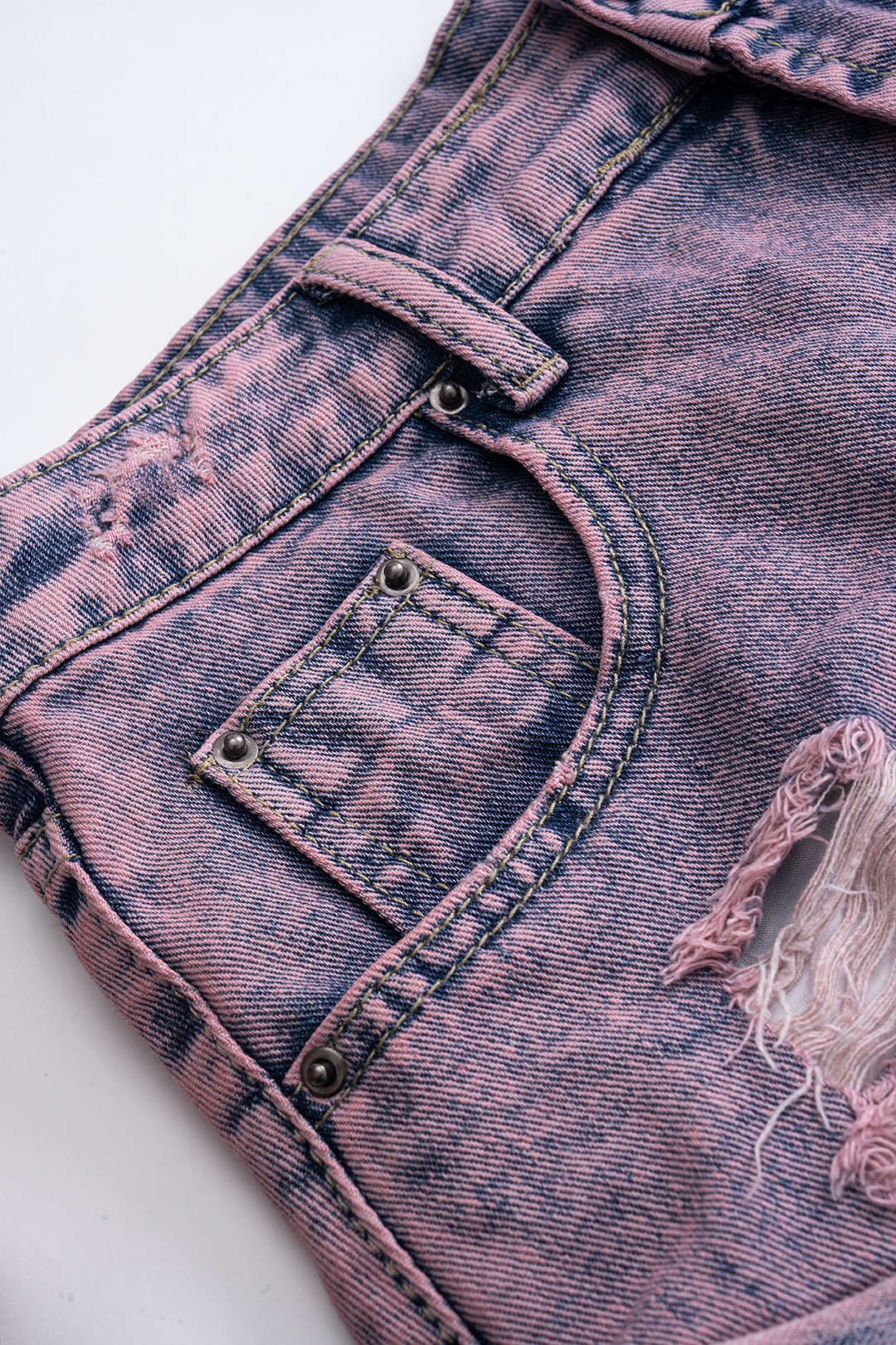 Denim Asymmetrical Ripped Pocket Shorts