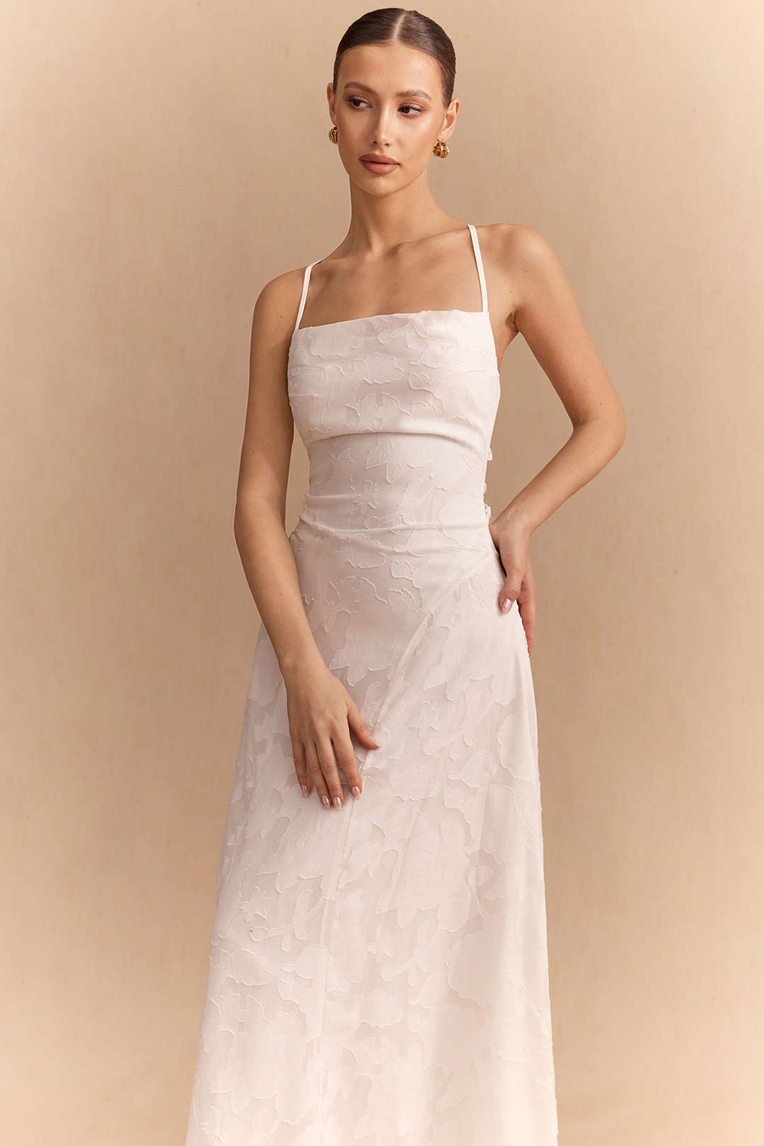 Jacquard Crossed Tie-Up Backless Sleeveless Maxi Dress
