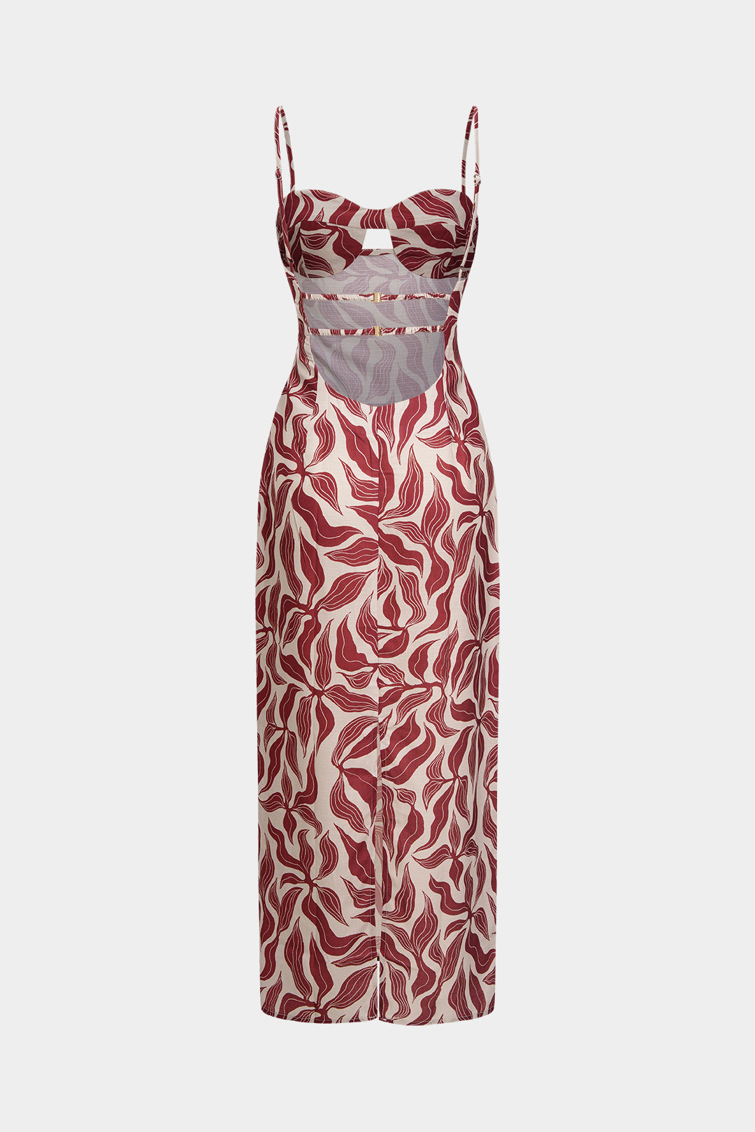Leaves Print Cut Out Sleeveless Midi Dress