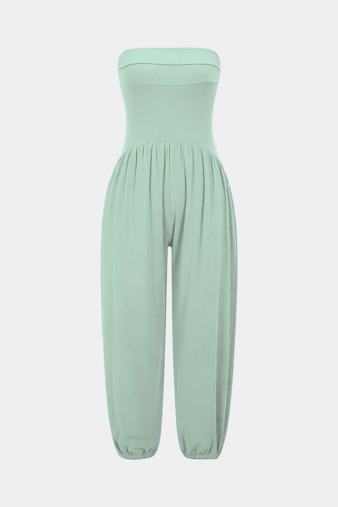 Solid Ruched Strapless Jumpsuit