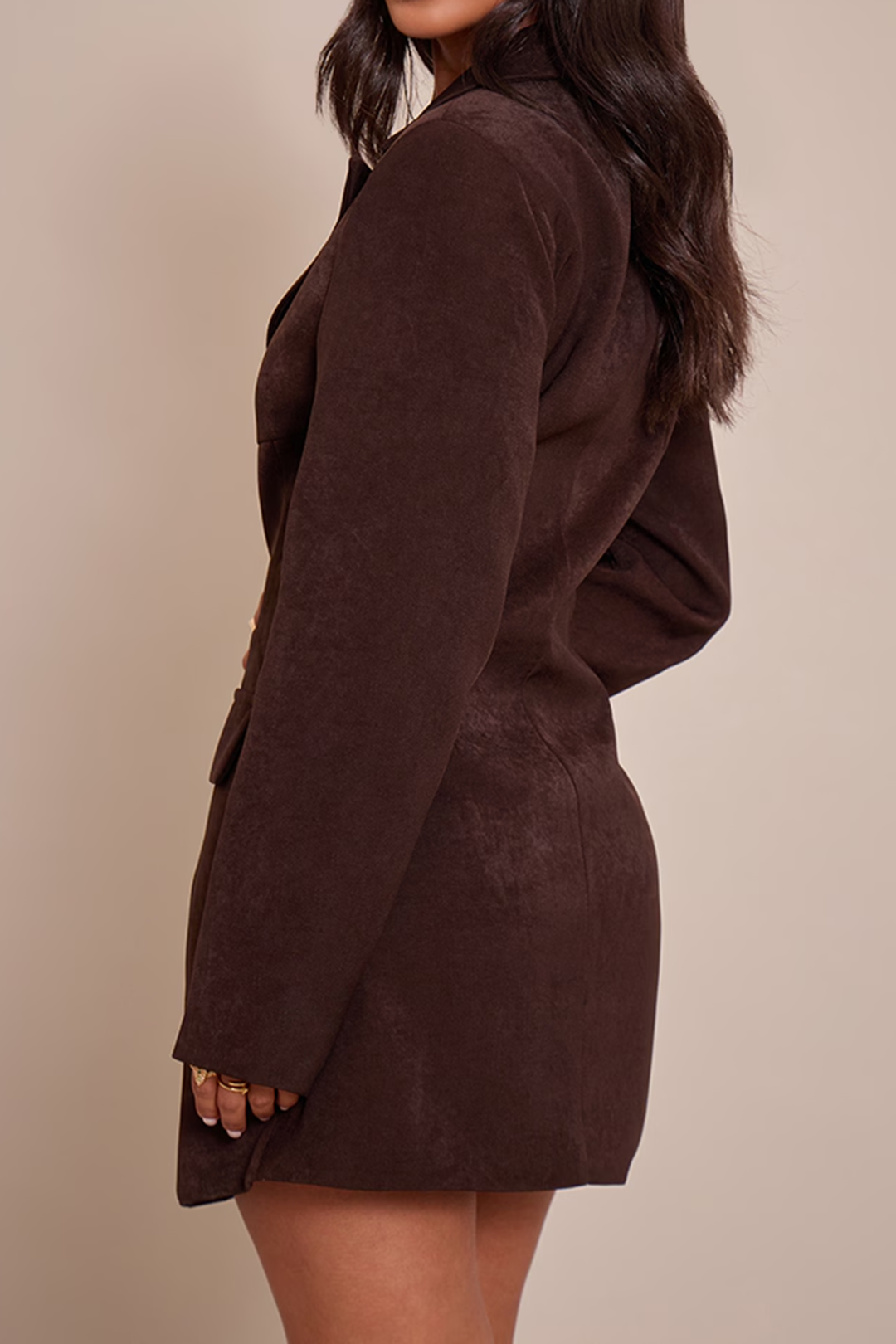 Notched Lapel V-Neck Zipper Long Sleeve Mini Dress