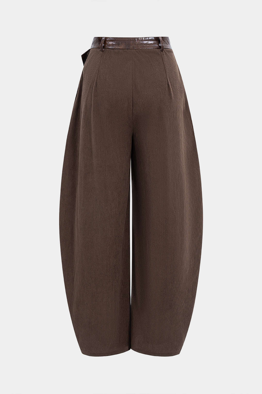 Faux Leather Patchwork Zipper Wide Leg Pocket Barrel Trousers