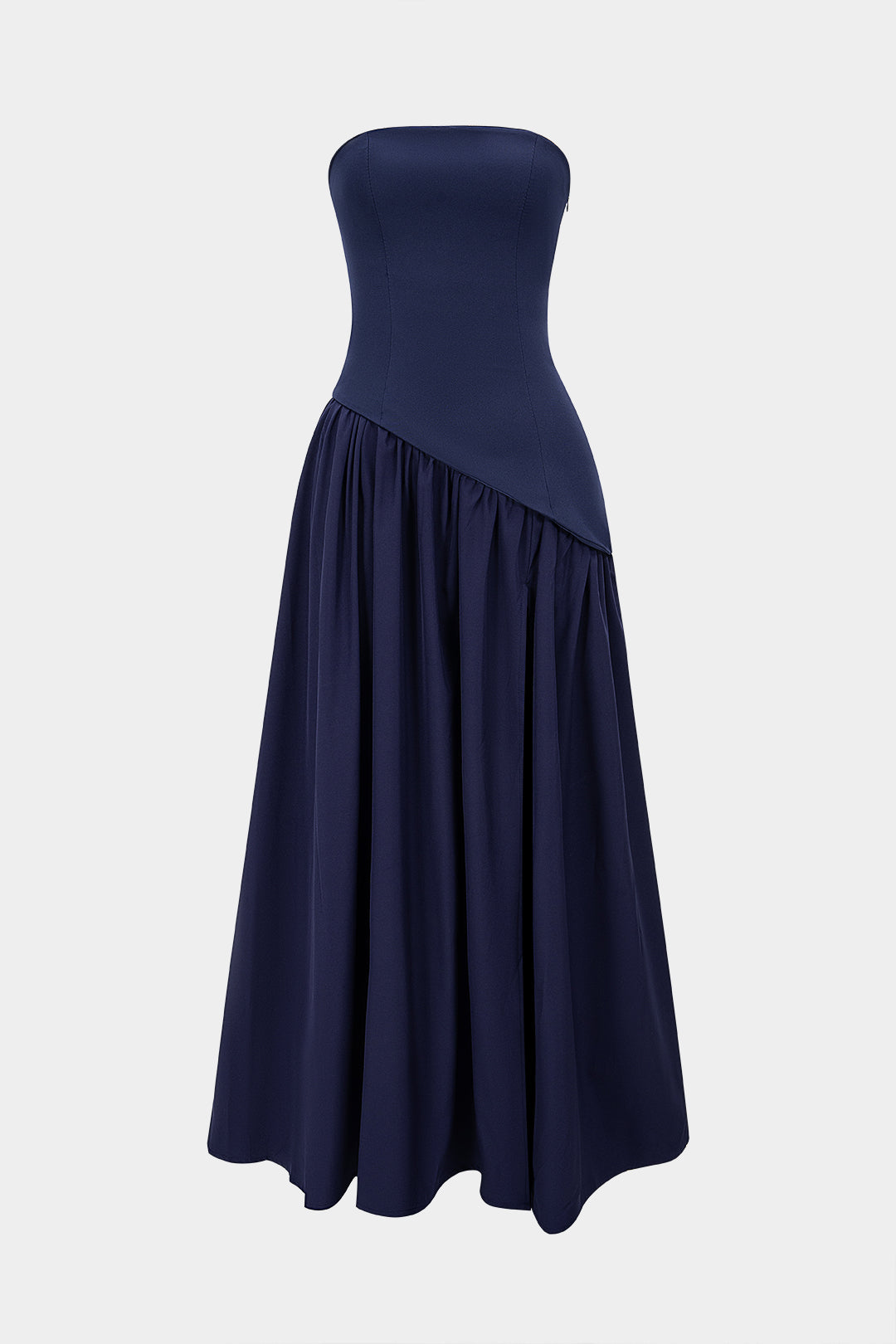 Asymmetrical Ruched Strapless Sleeveless Maxi Dress