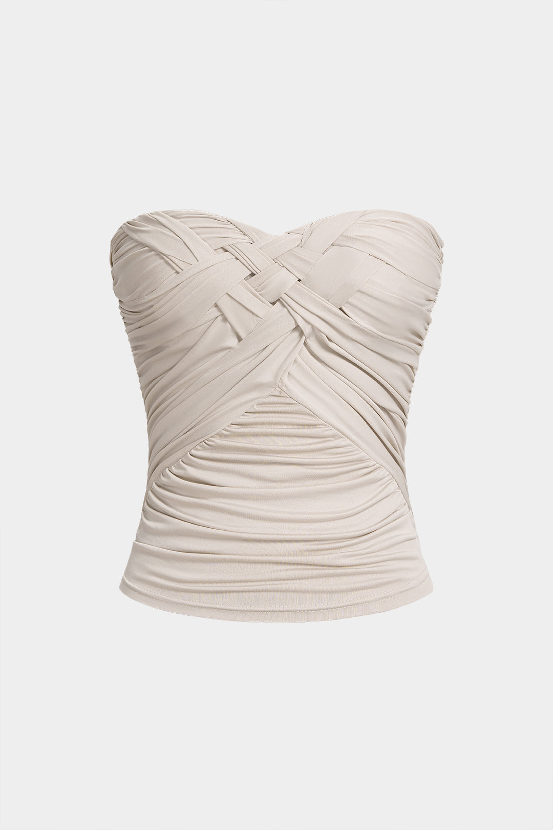 Solid Woven Ruched Tube Top